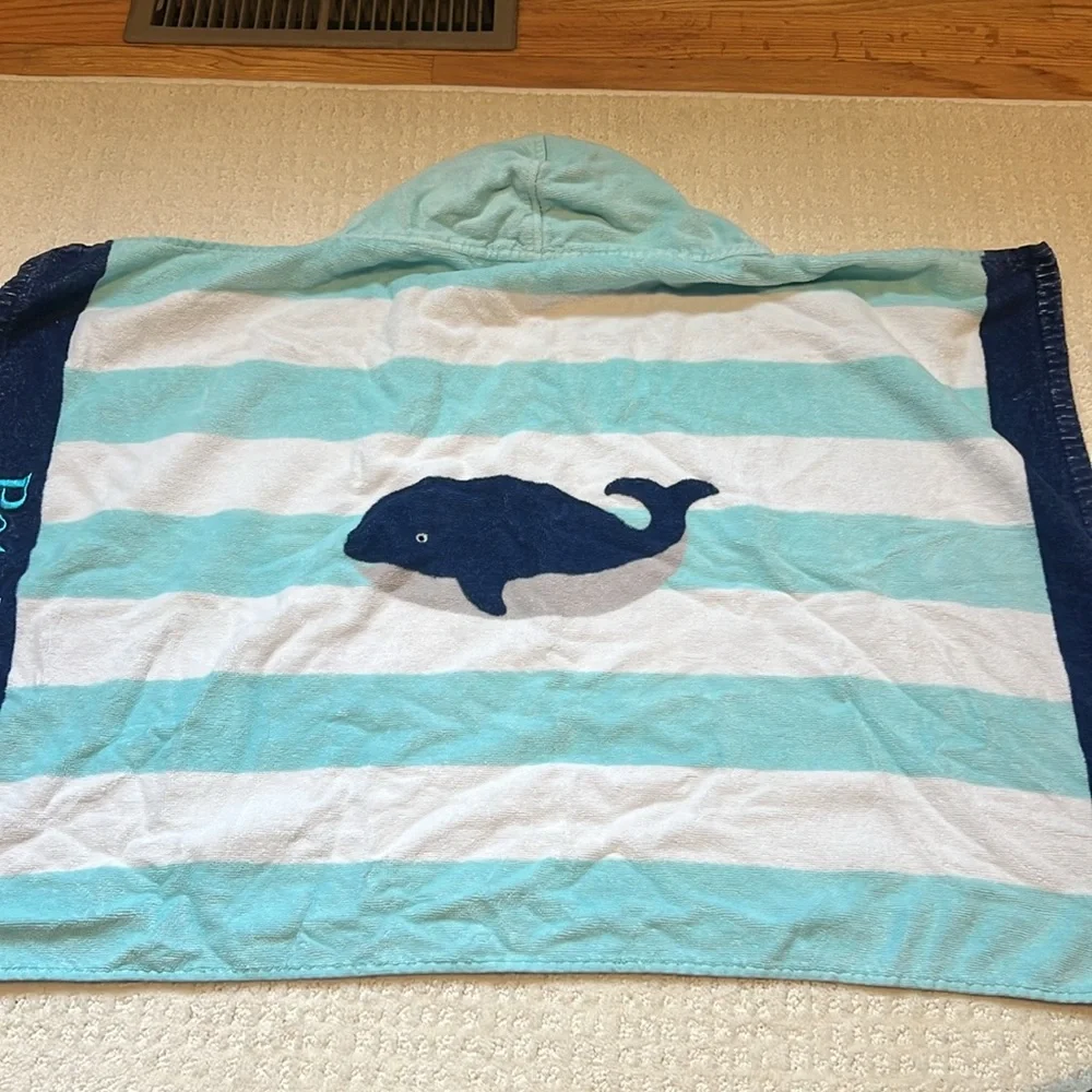 Pottery barn kids baby whale striped hooded towel “Patrick”